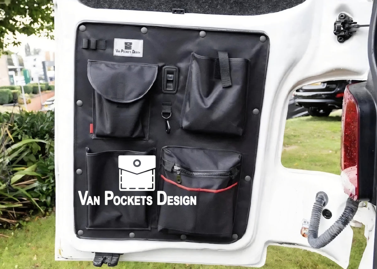 VW T5 and T6 barn door organiser set doors with electric release button