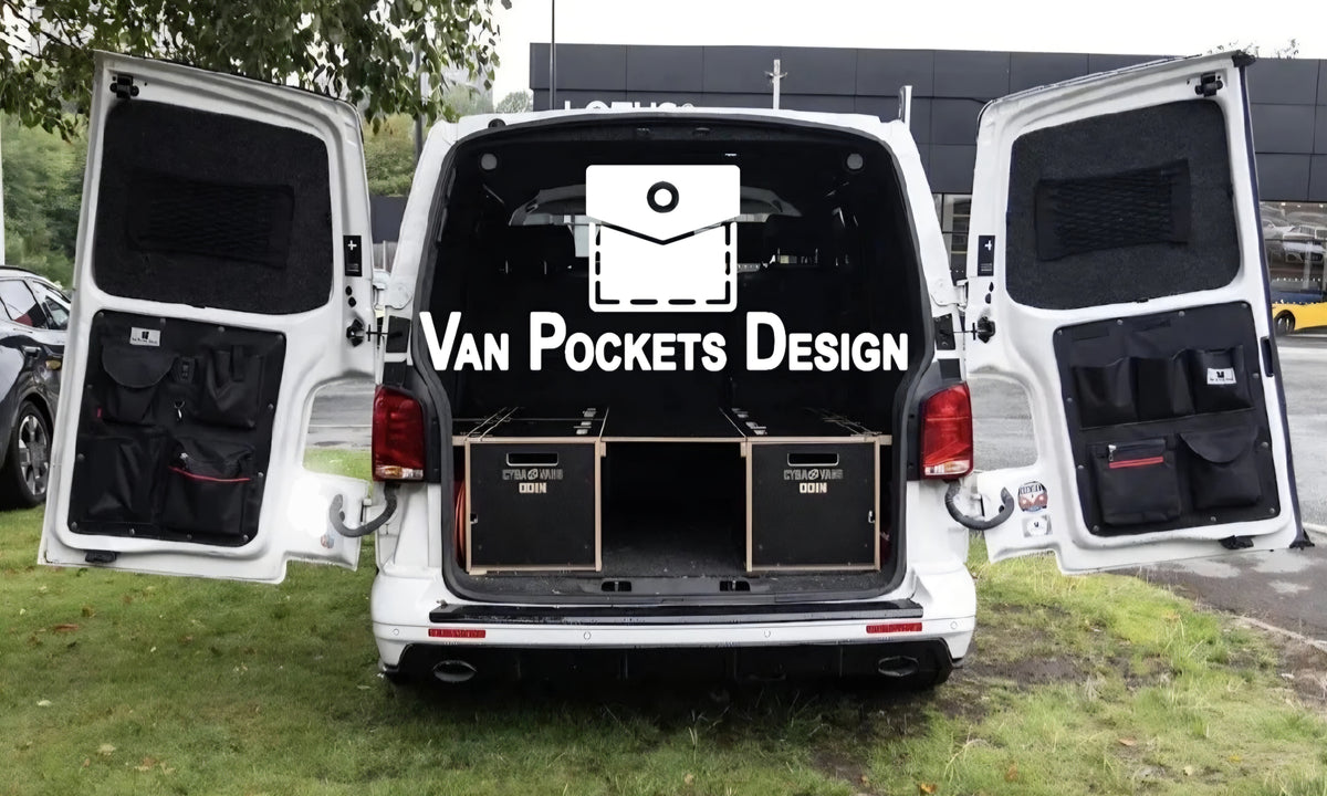 VW T5 and T6 barn door organiser set doors with electric release button
